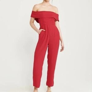A&F Red Off the shoulder Jumpsuit